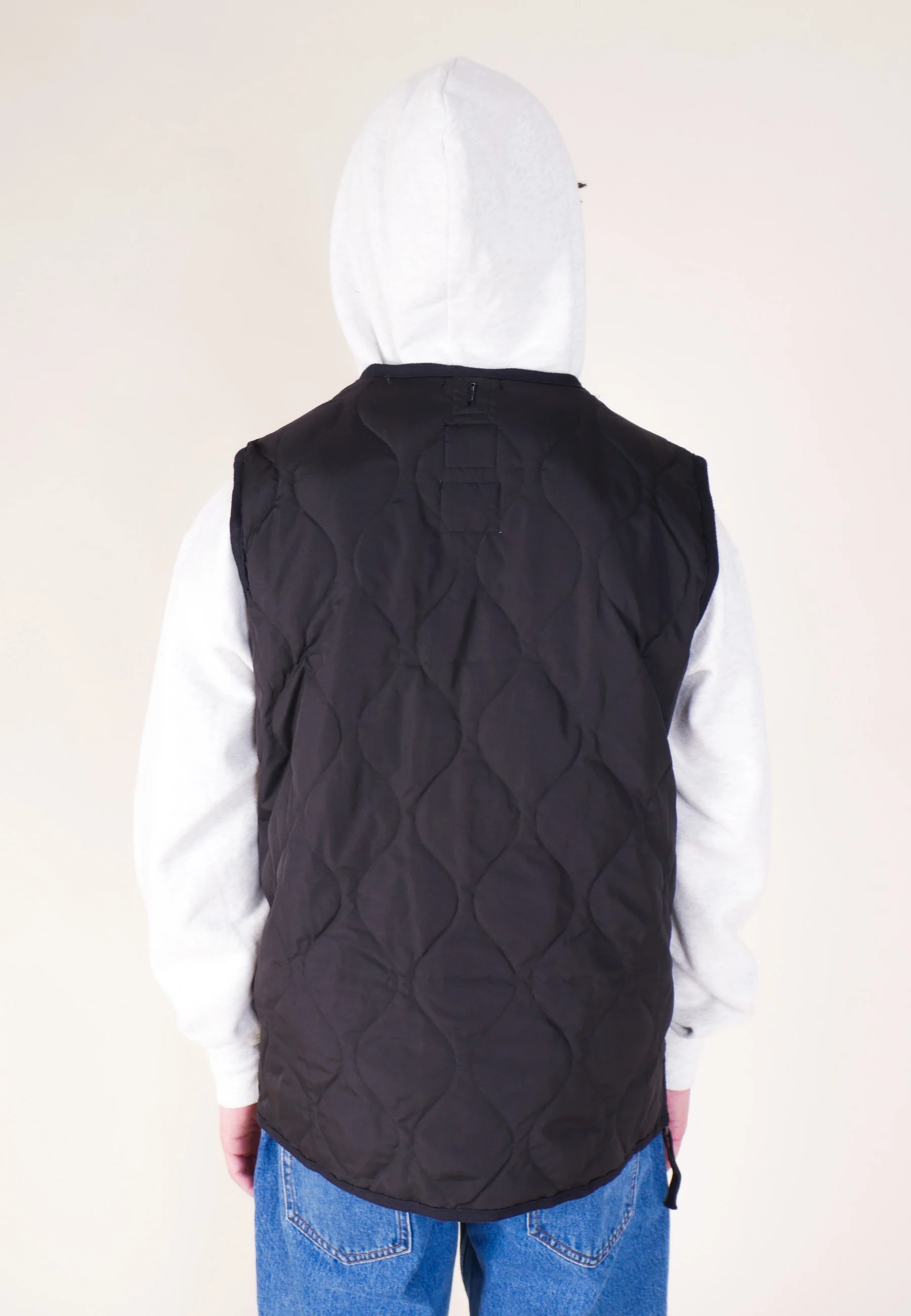 Military Button V Neck Down Vest - Black - Image 6