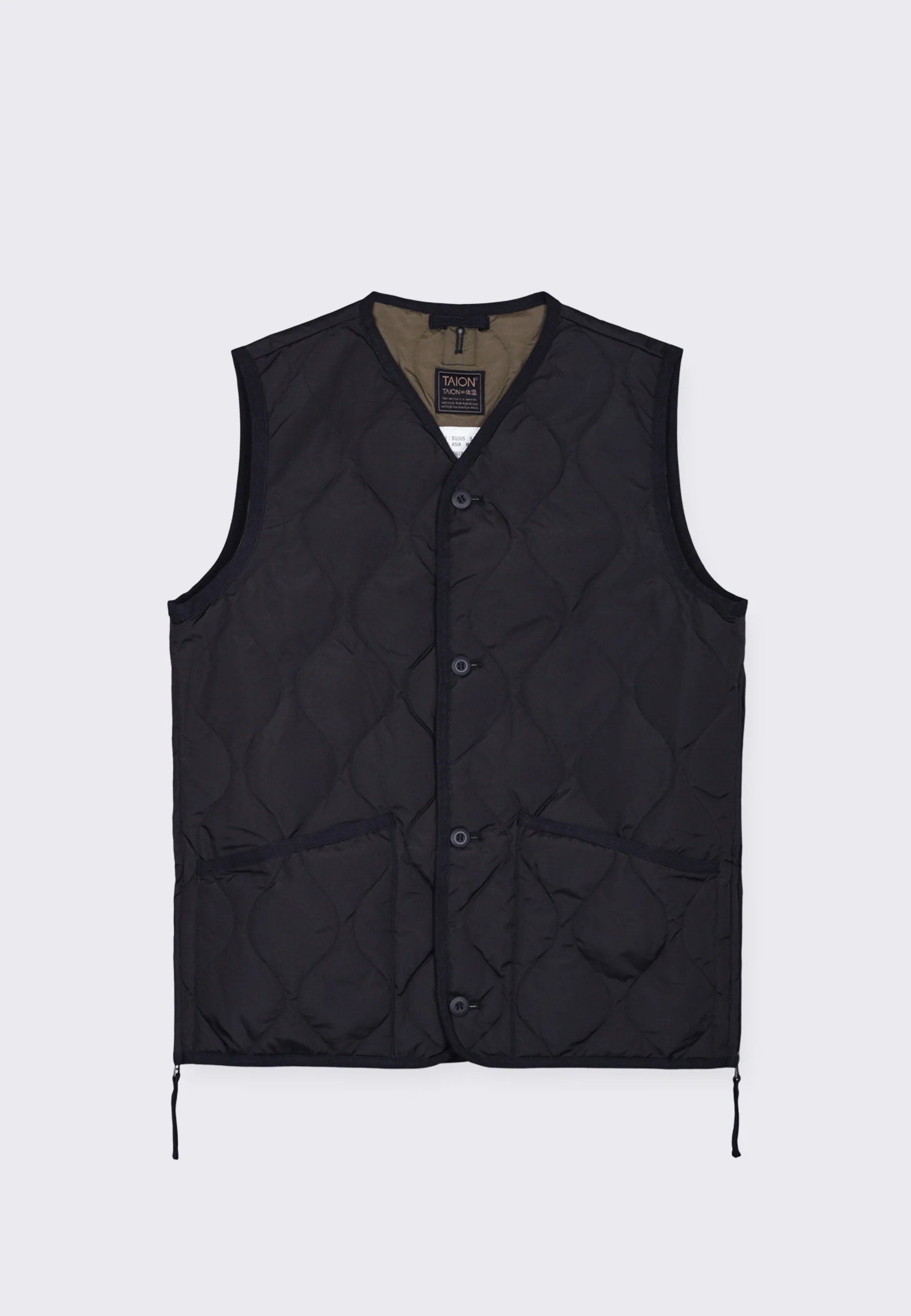 Military Button V Neck Down Vest - Black - Image 8