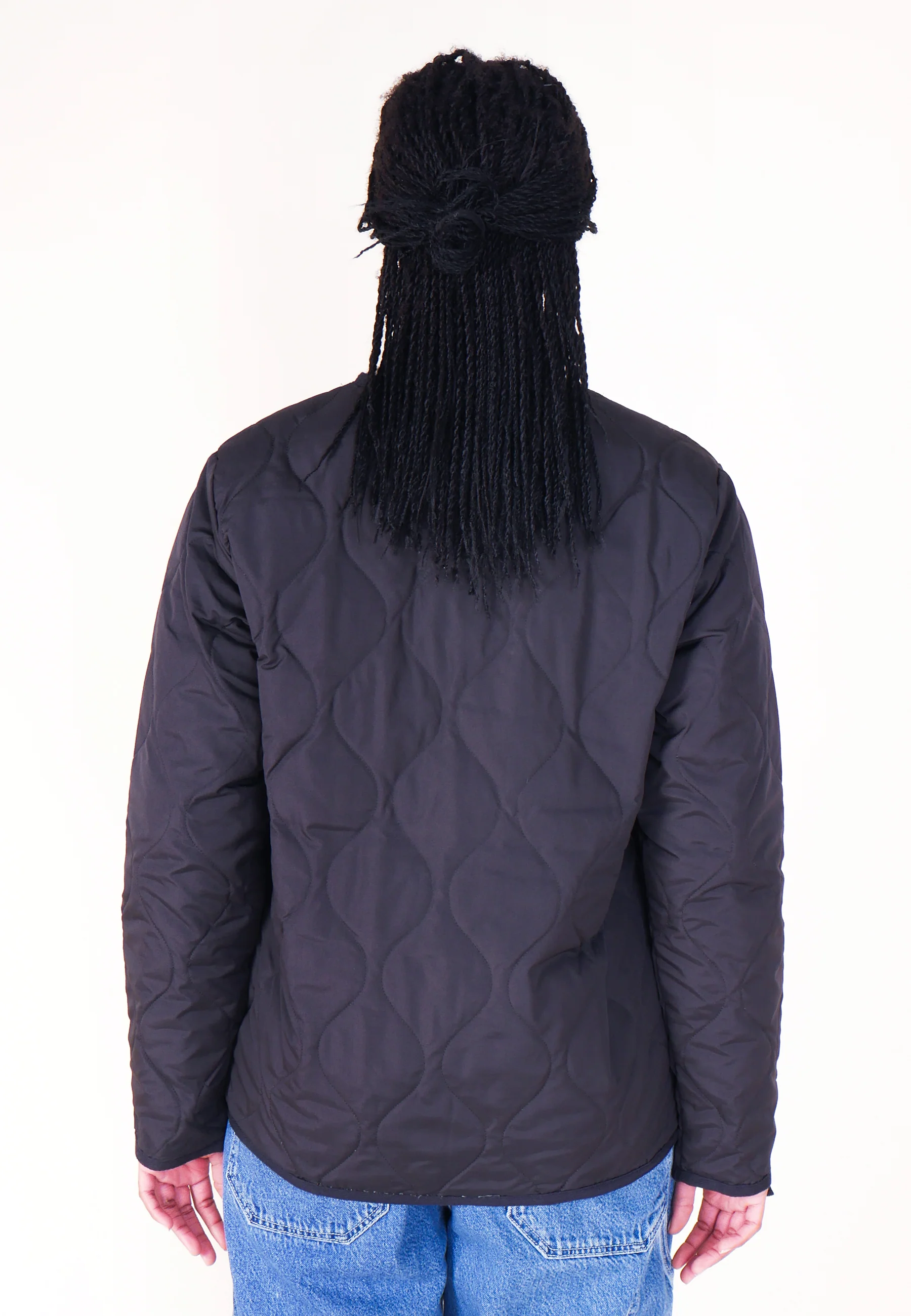 Military Zip V Neck Down Jacket - Black - Image 11