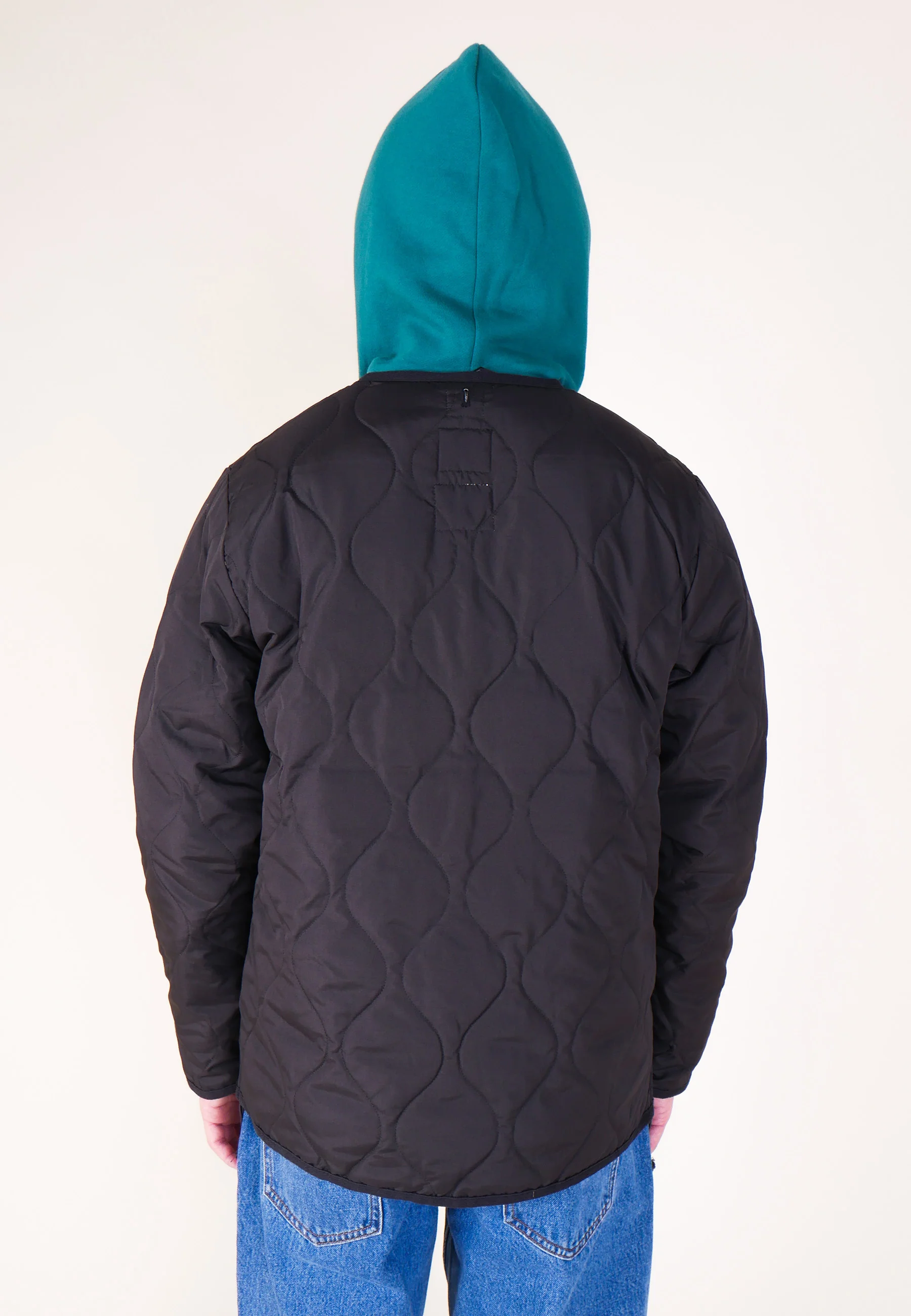 Military Zip V Neck Down Jacket - Black - Image 12