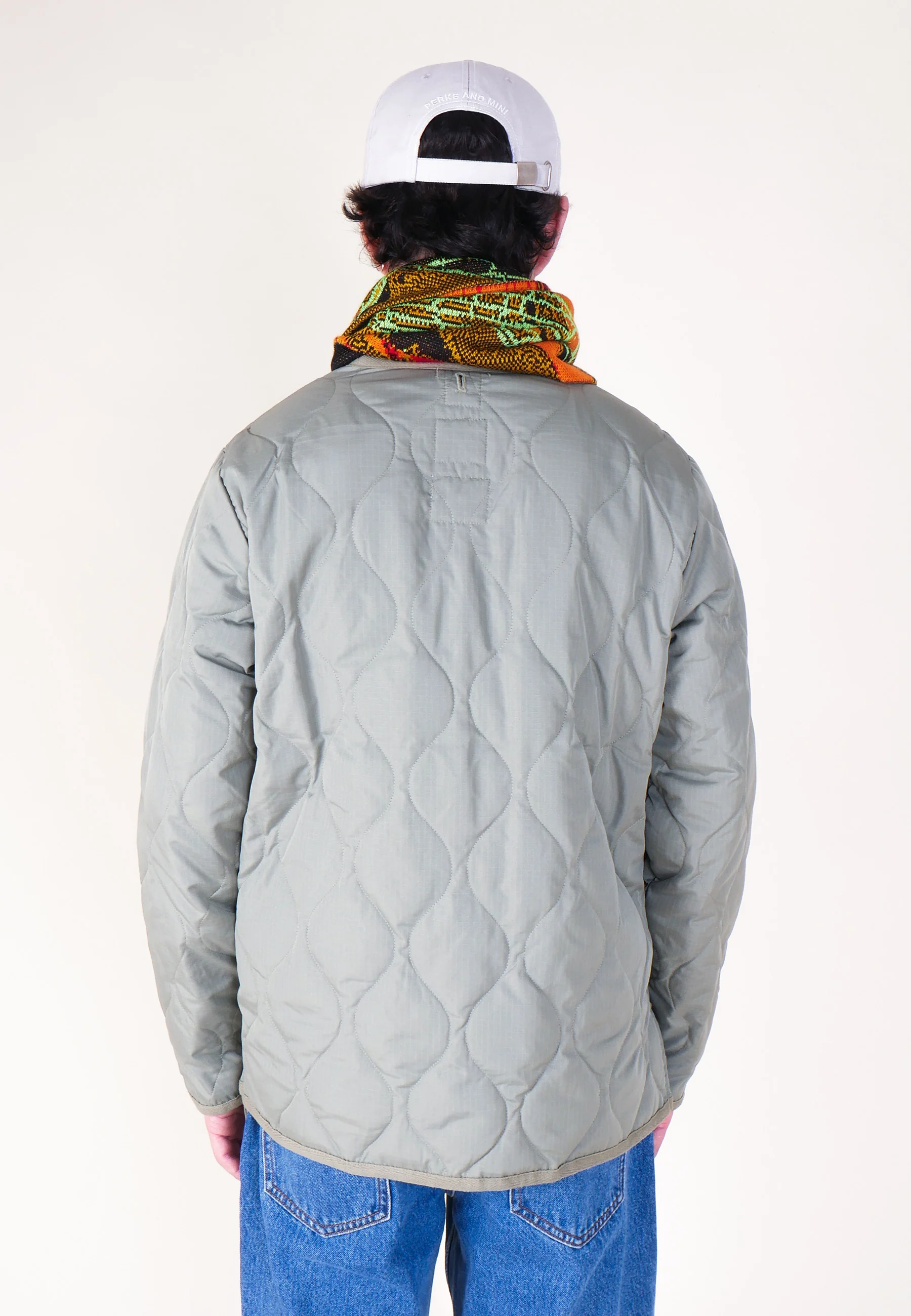 Military Zip V Neck Down Jacket - Sage Green - Image 10