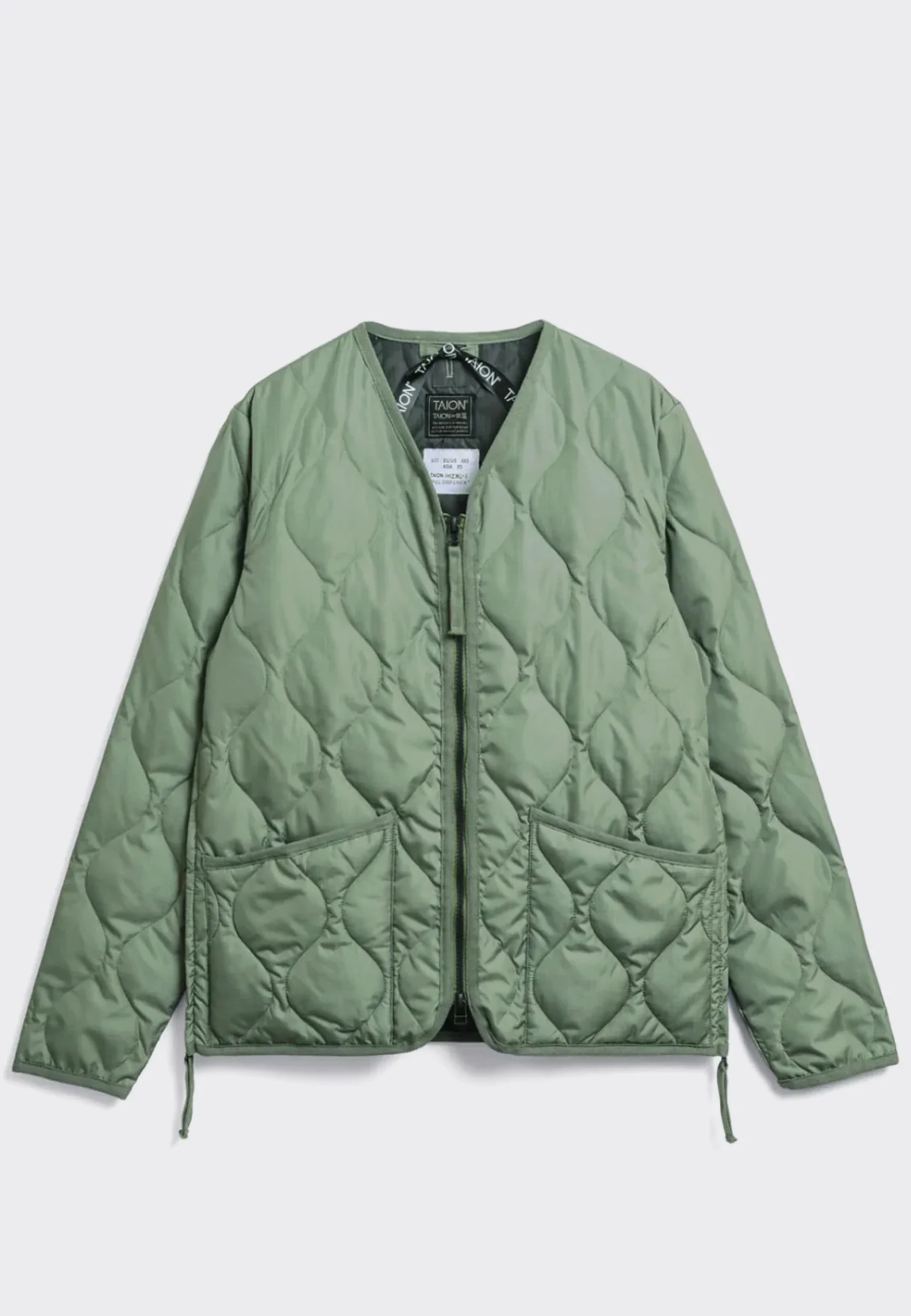 Military Zip V Neck Down Jacket - Sage Green - Image 12