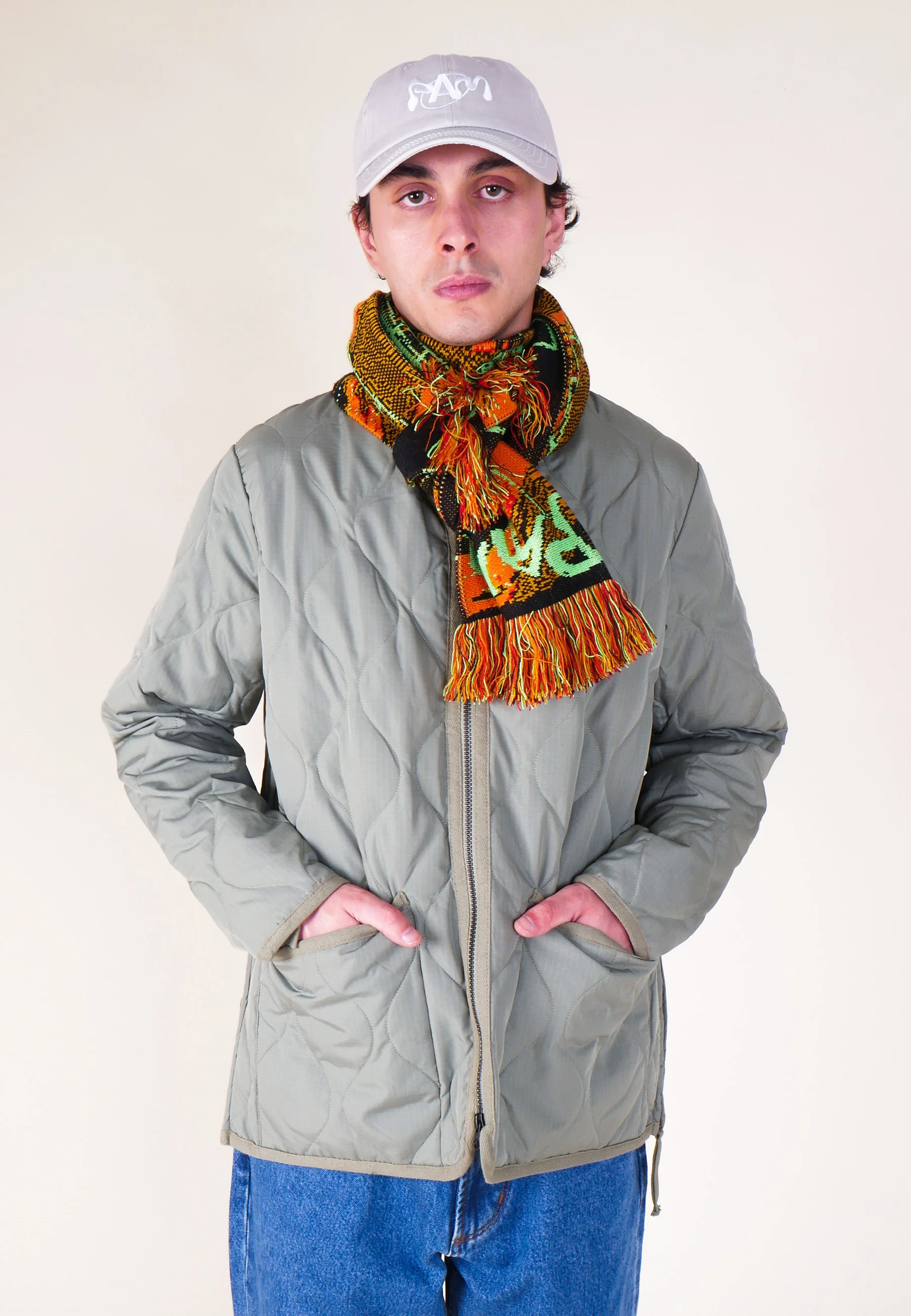 Military Zip V Neck Down Jacket - Sage Green - Image 4