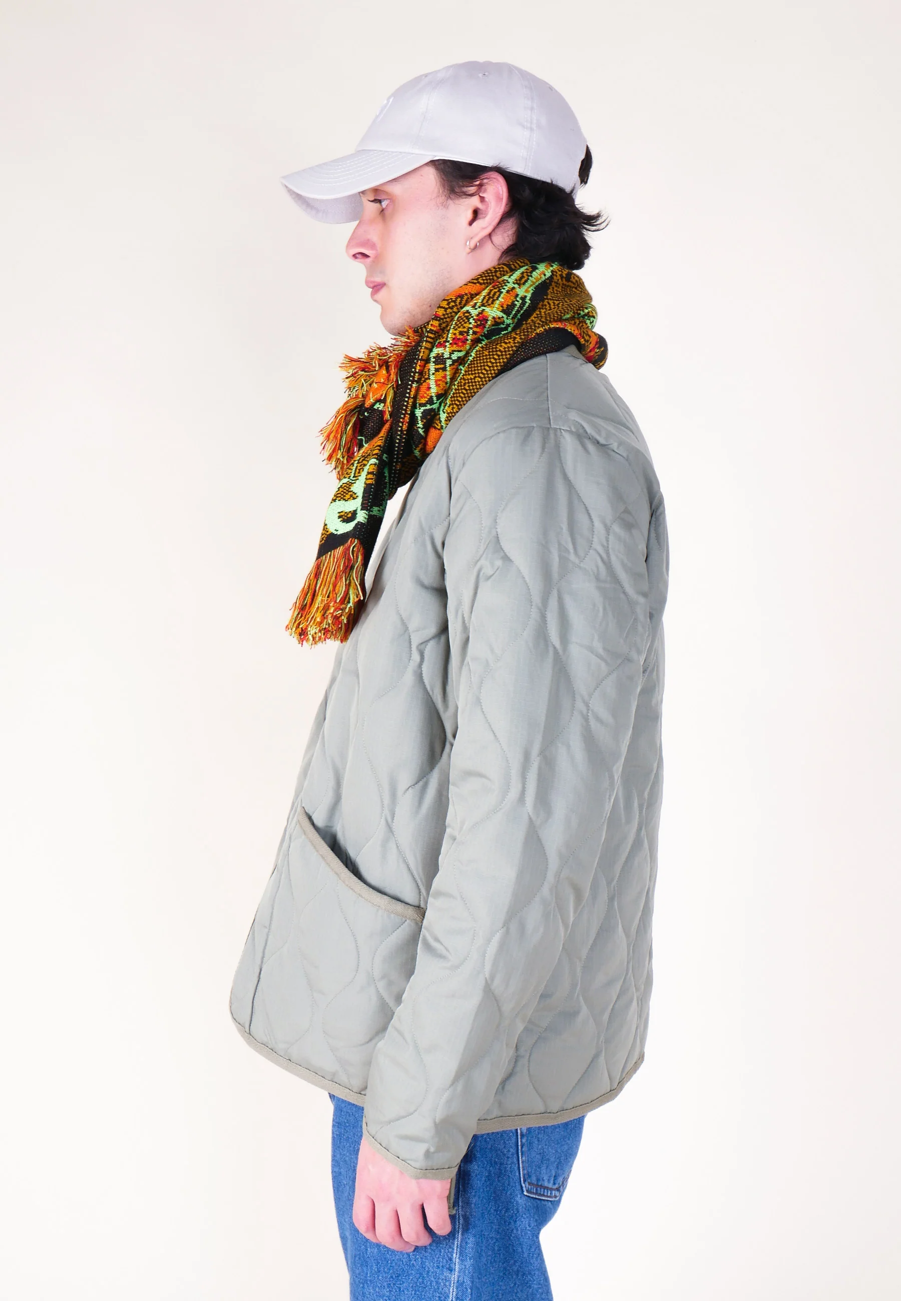 Military Zip V Neck Down Jacket - Sage Green - Image 8