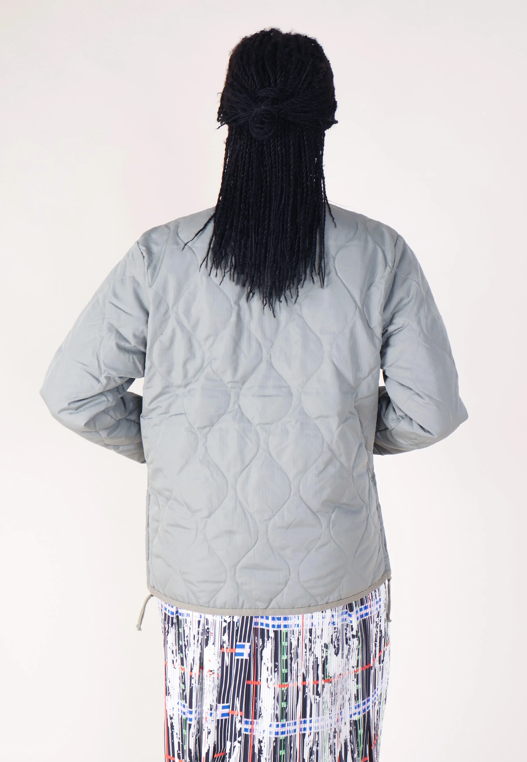 Military Zip V Neck Down Jacket - Sage Green - Image 9