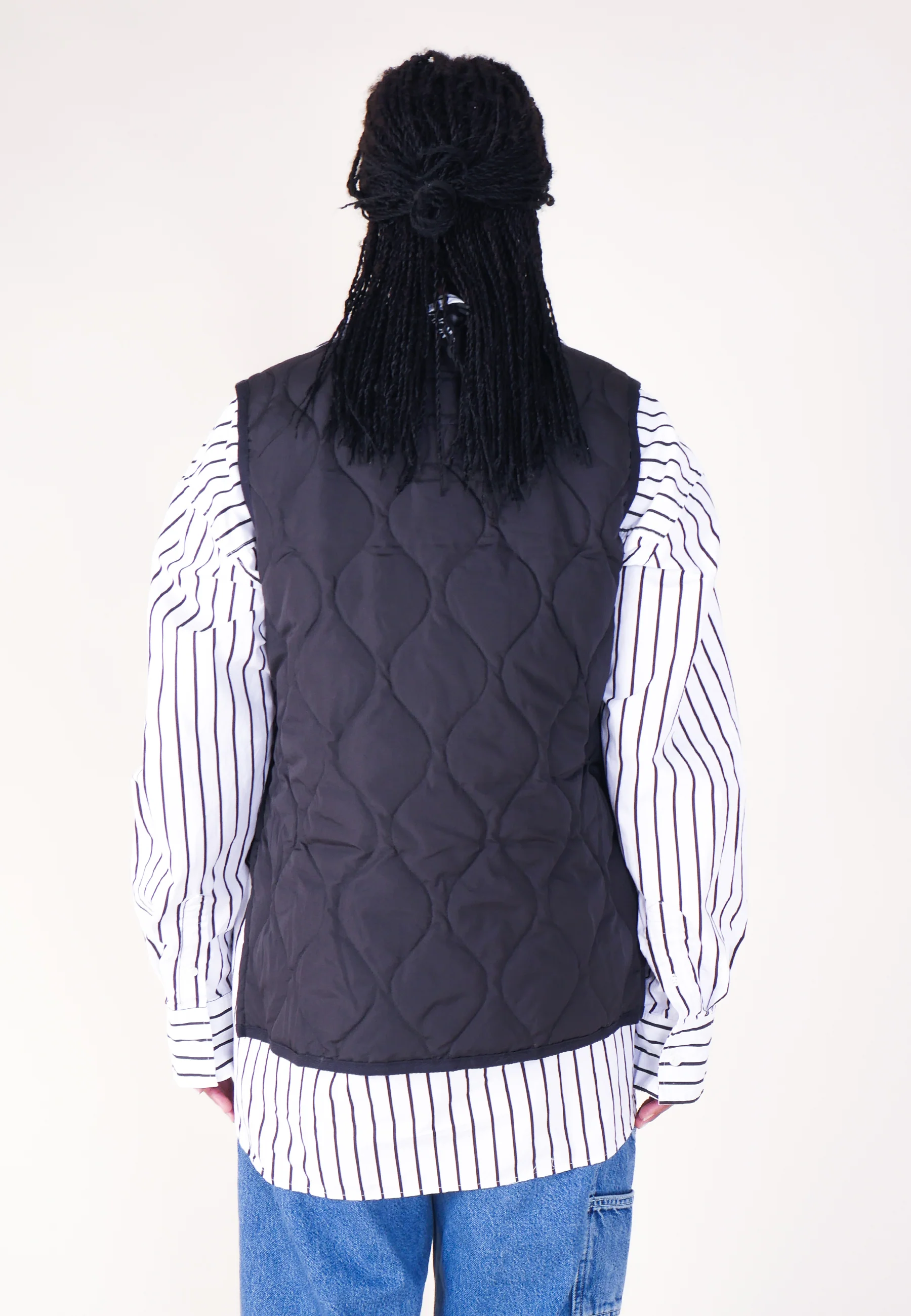 Military Zip V Neck Down Vest - Black - Image 10