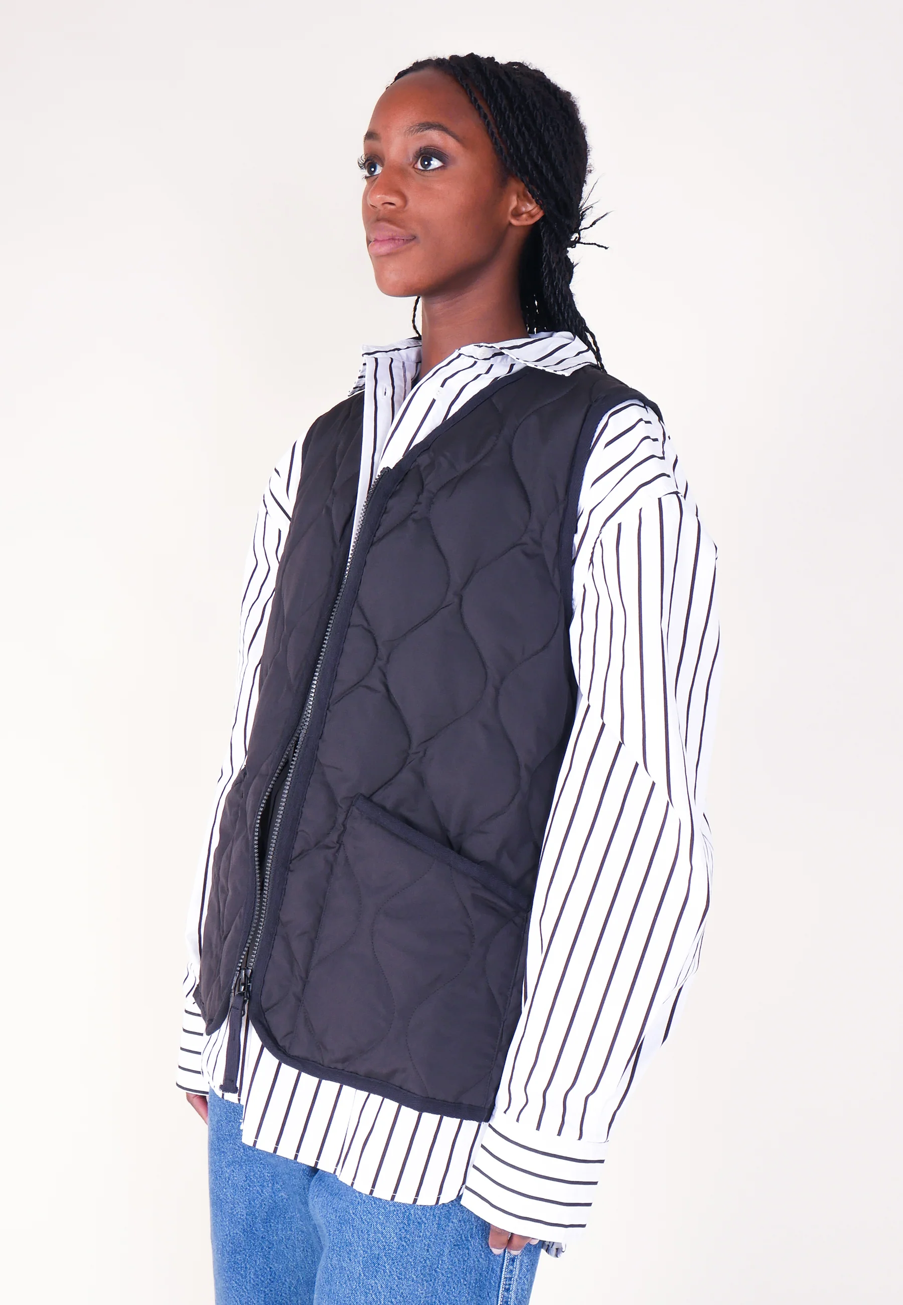 Military Zip V Neck Down Vest - Black - Image 6
