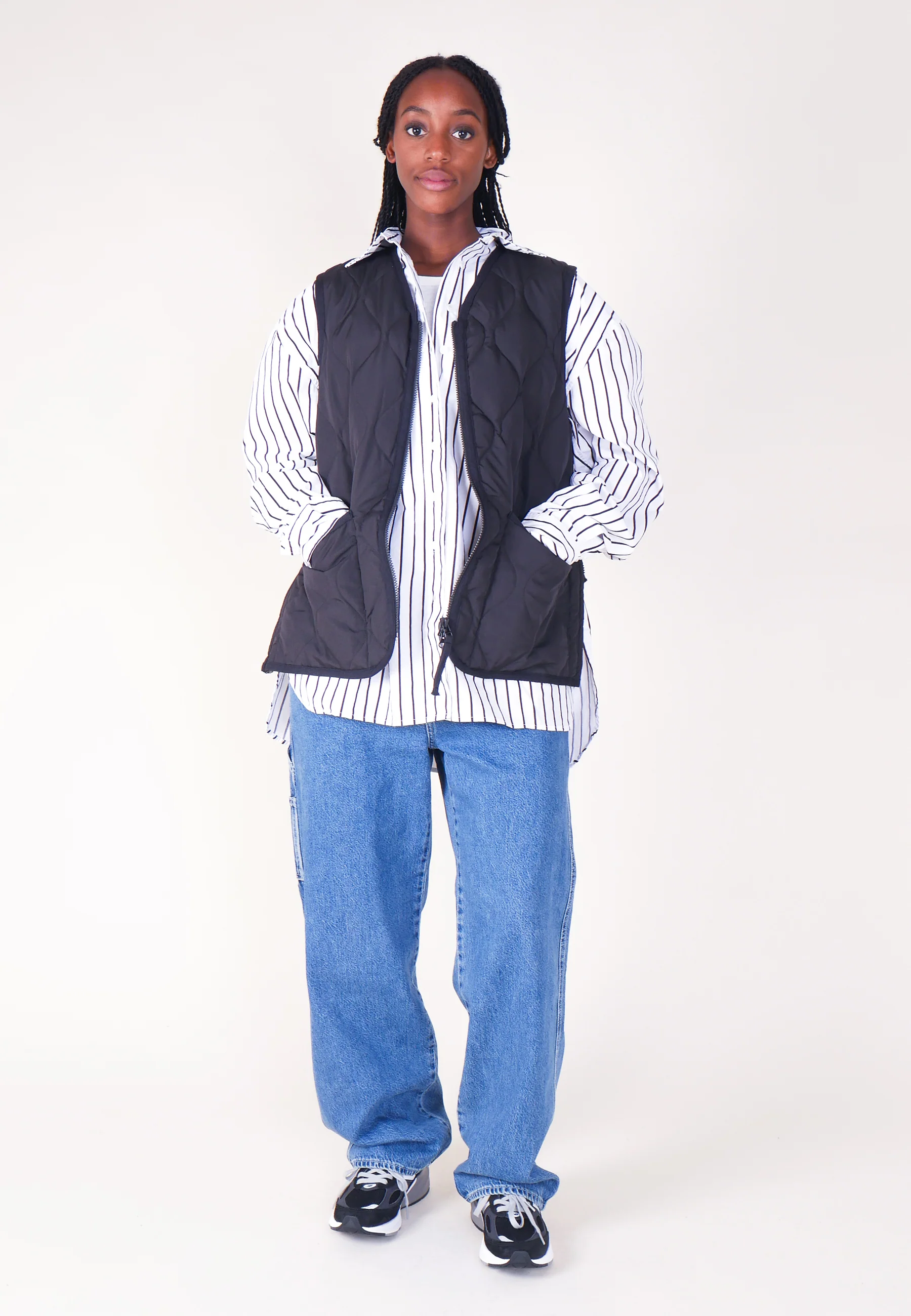 Military Zip V Neck Down Vest - Black - Image 7