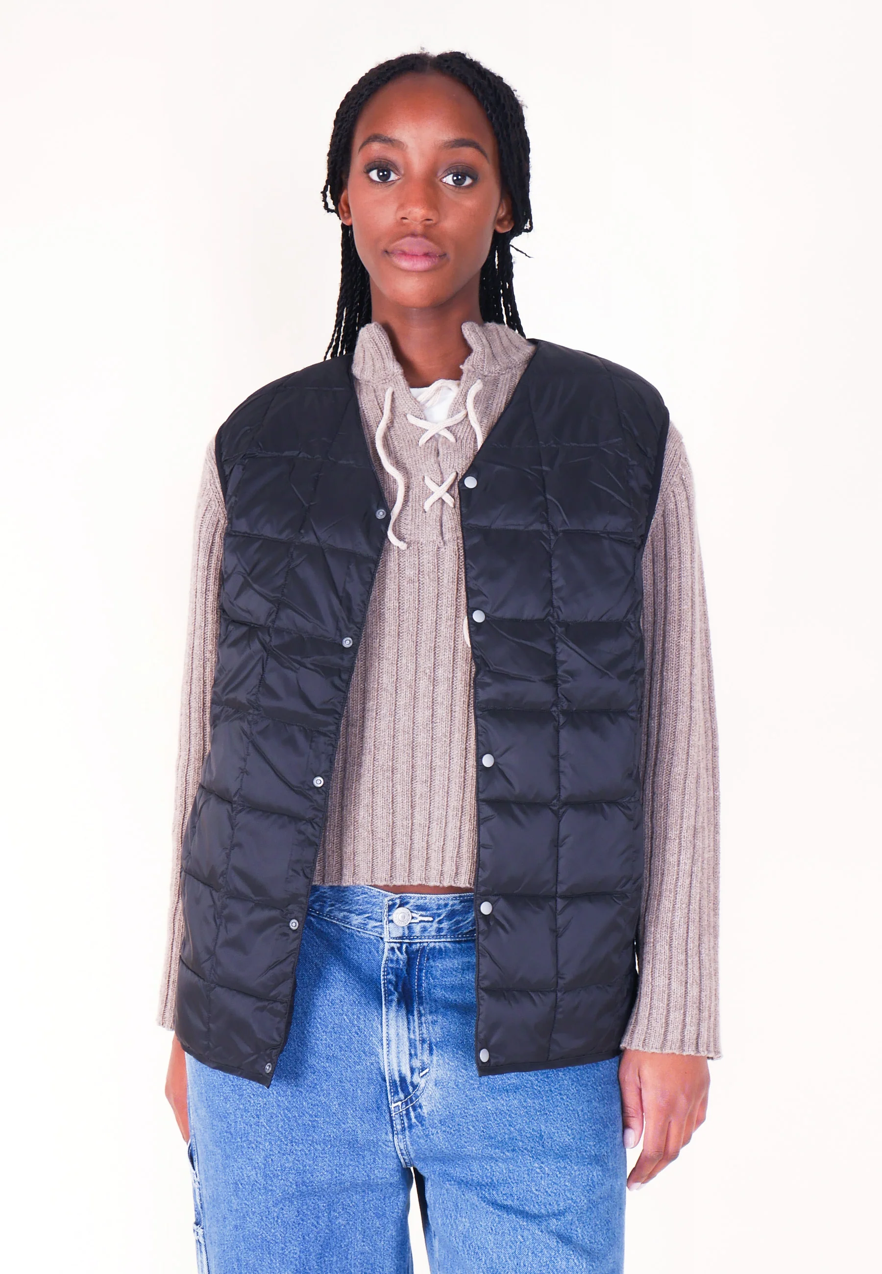 V Neck Button Down Vest - Black - Image 4