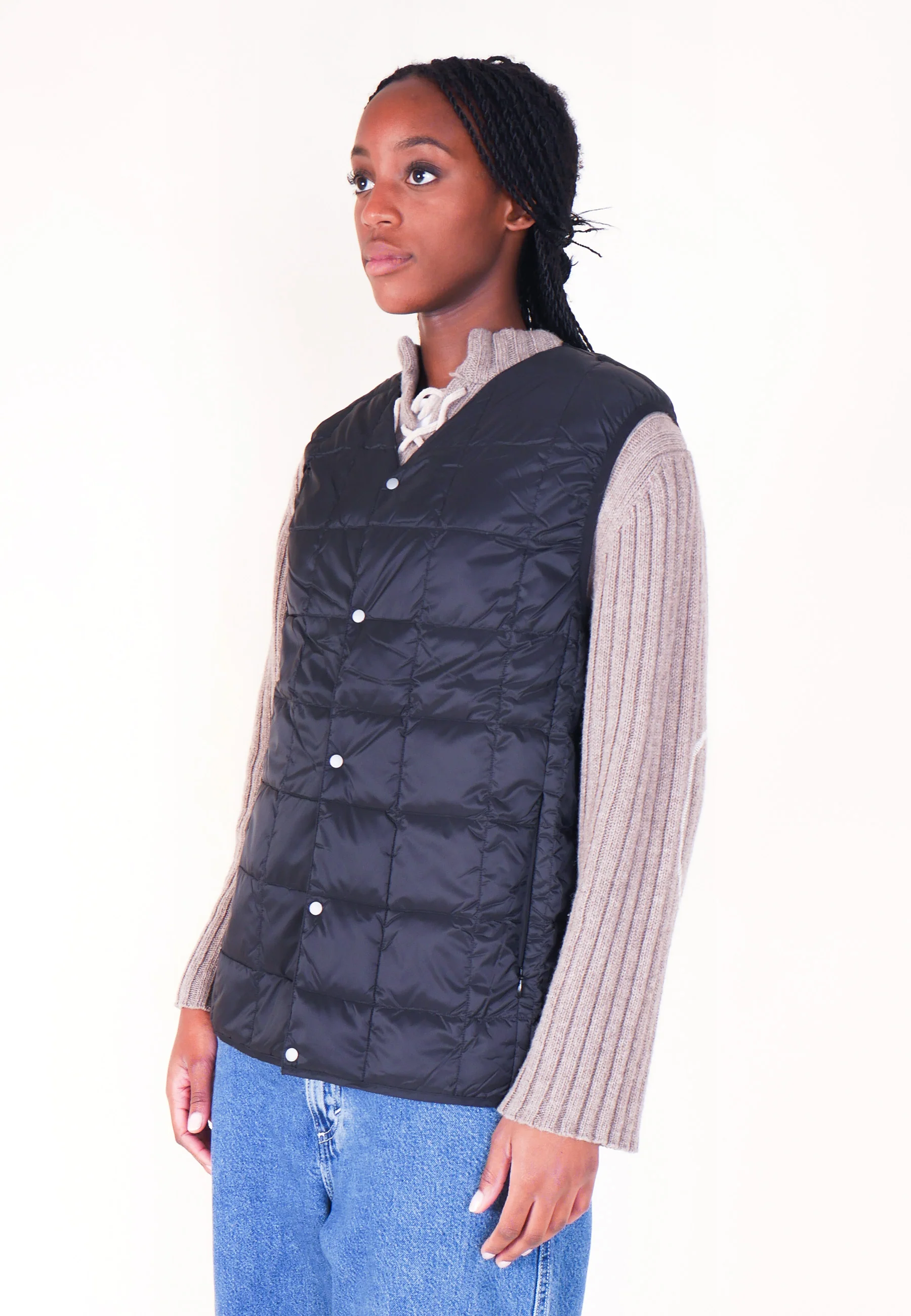 V Neck Button Down Vest - Black - Image 5