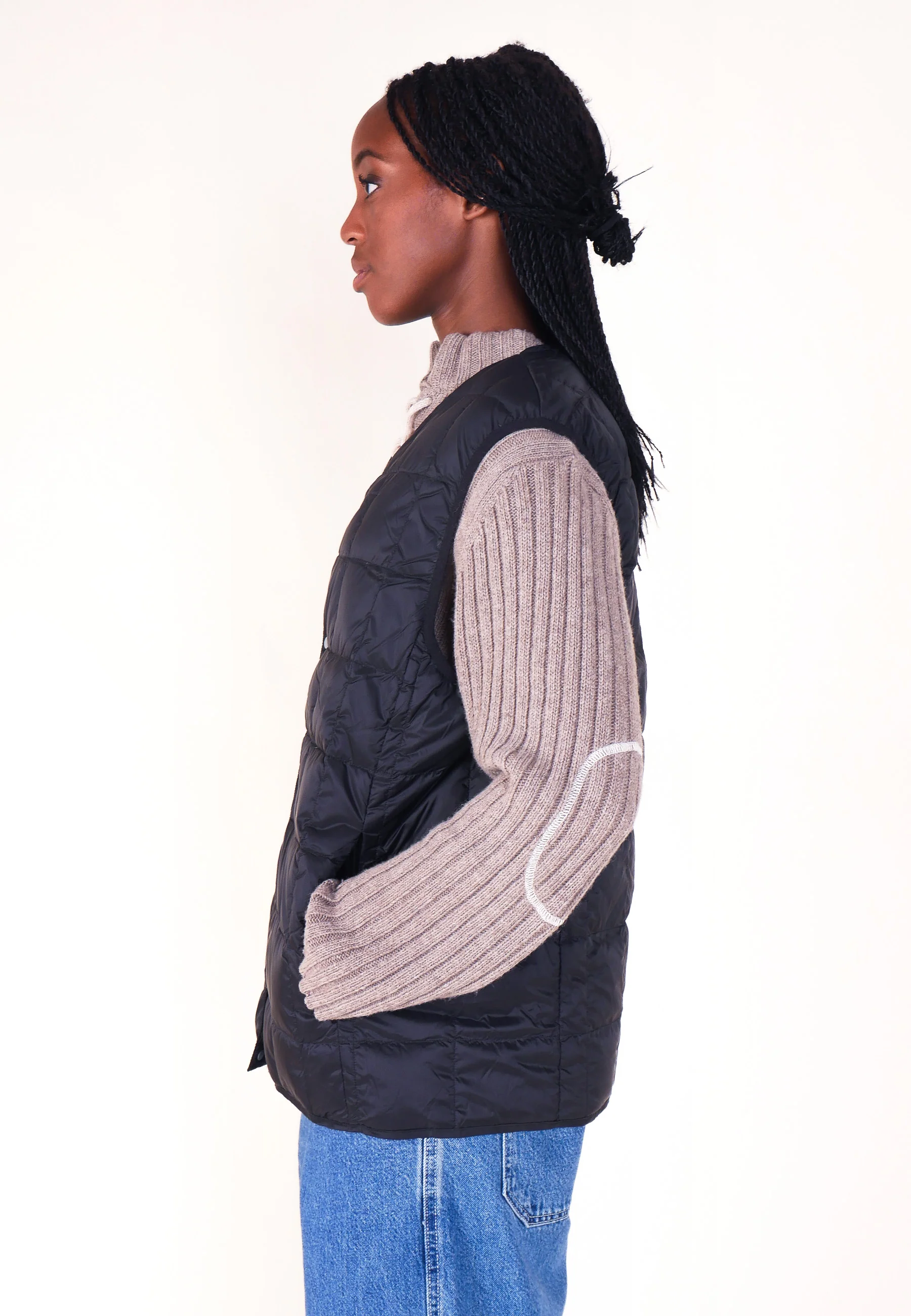 V Neck Button Down Vest - Black - Image 7