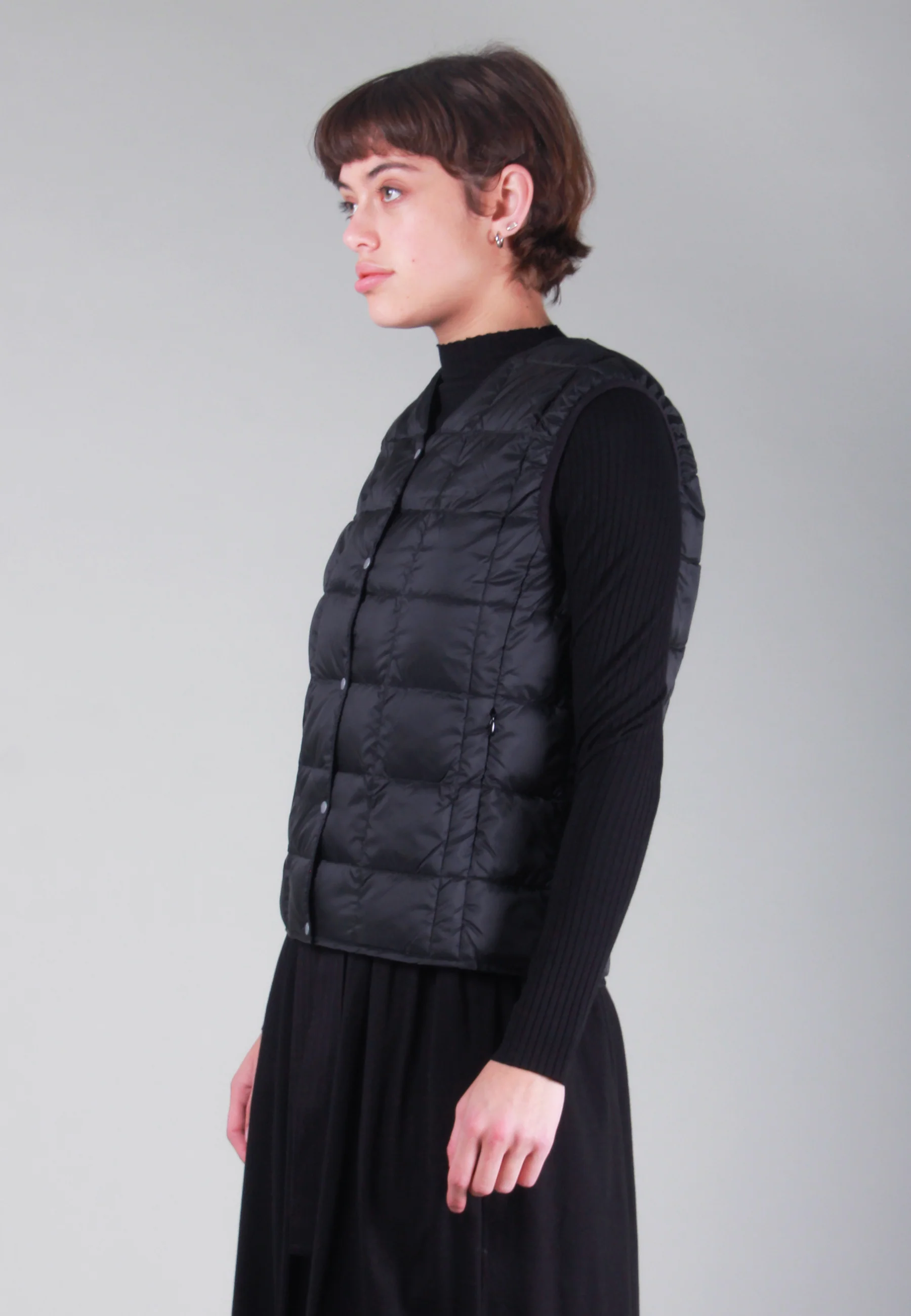 Womens V Neck Button Down Vest - black - Image 4